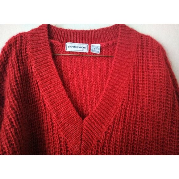 Jennifer Moore Womens Red Vintage Mohair Chunky Pullover V-Neck Sweater 10-12 M - Picture 3 of 11